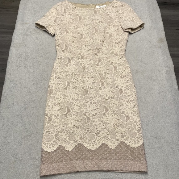 Blugirl Blumarine Dress 6 / IT 42‎ Floral Embroidered Mohair Blend Beige Taupe
